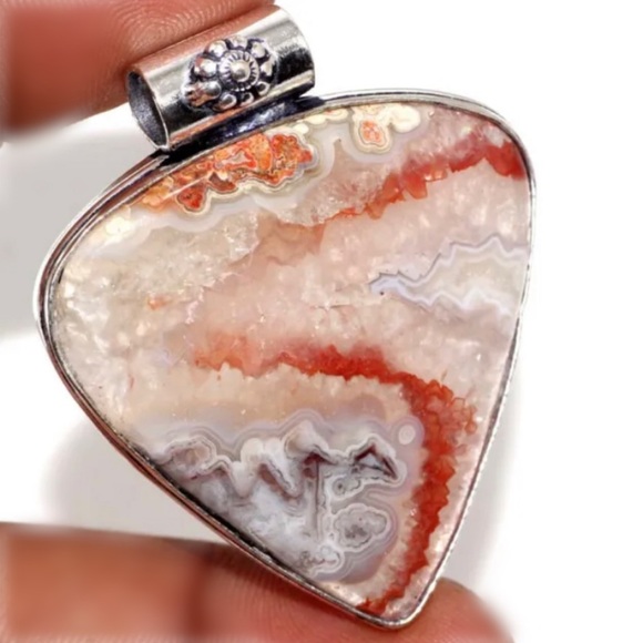 Laguna Lace Agate Gemstone Handmade Slider Pendant - Picture 9 of 10